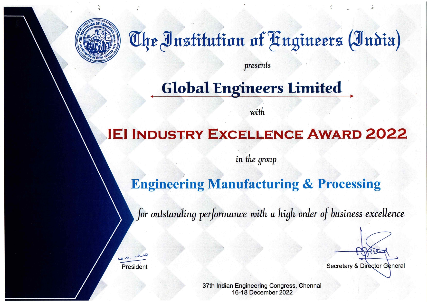 IEI Industry Excellence Award 2022